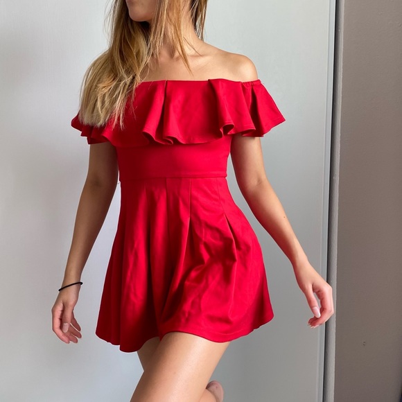 Hello Molly Pants - Hello Molly Short Bright Red Pleated Romper